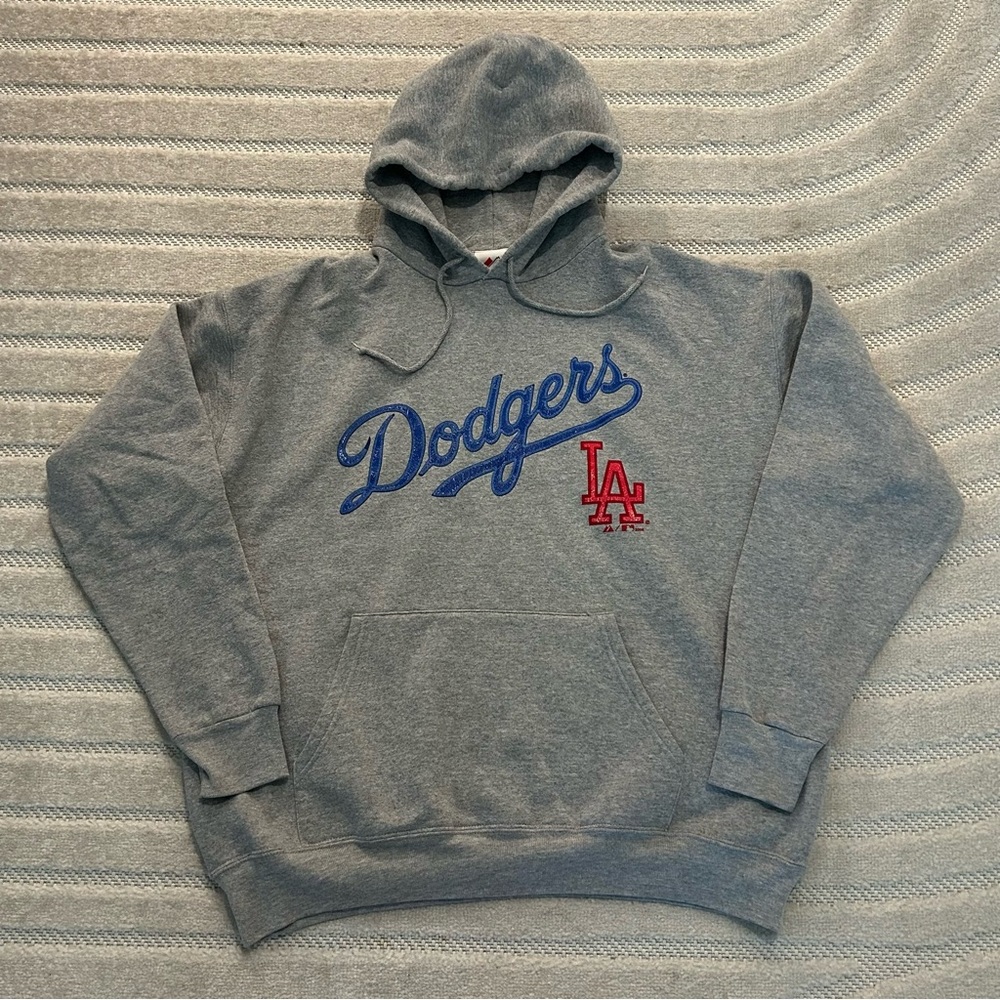 Vintage 2000s Majestic Los Angeles Dodgers Baseball Gray Hoodie Sweatshirt - L